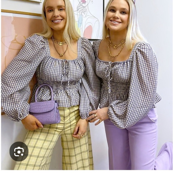 Labelrail‎ x Olivia & Alice milkmaid blouse with shirred waist in mini check 12 - Picture 8 of 8